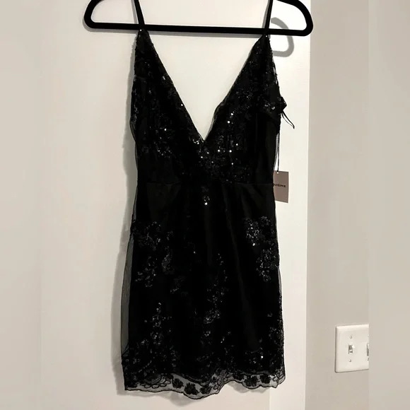 black sequin dress revolve Black Sequin Cowl Neck Dresses